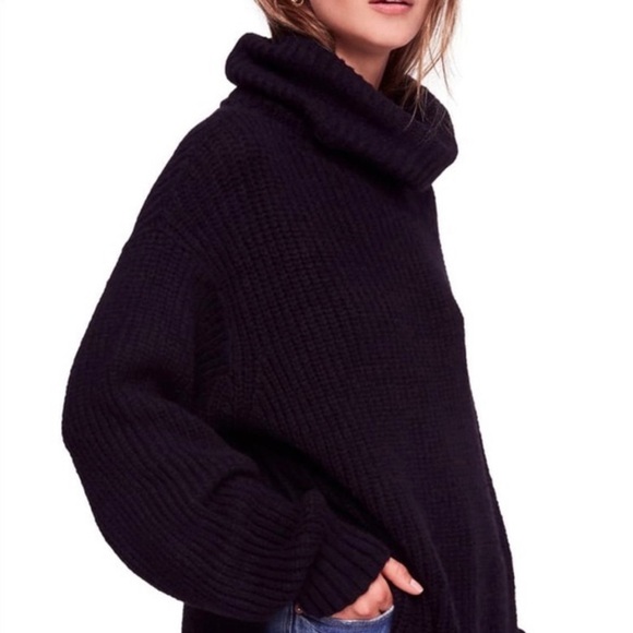 Free People Sweaters - Free People Chunky Rib Knit Turtleneck Sweater Oversized Drop Shoulder Black M